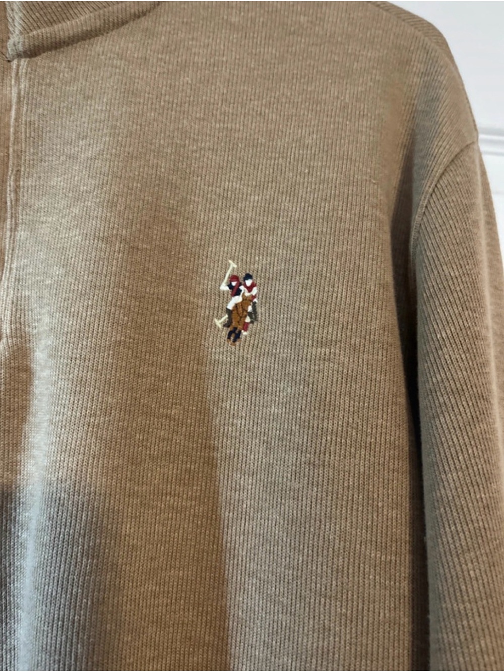 U.S. Polo Assn. Men's Tan Half-Zip Pullover Sweater - Picture 3 of 8